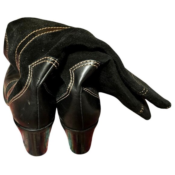 Franco Sarto Black Leather Suede Women's Mid-Calf Boots With Brown Stitching 9M - Picture 6 of 9